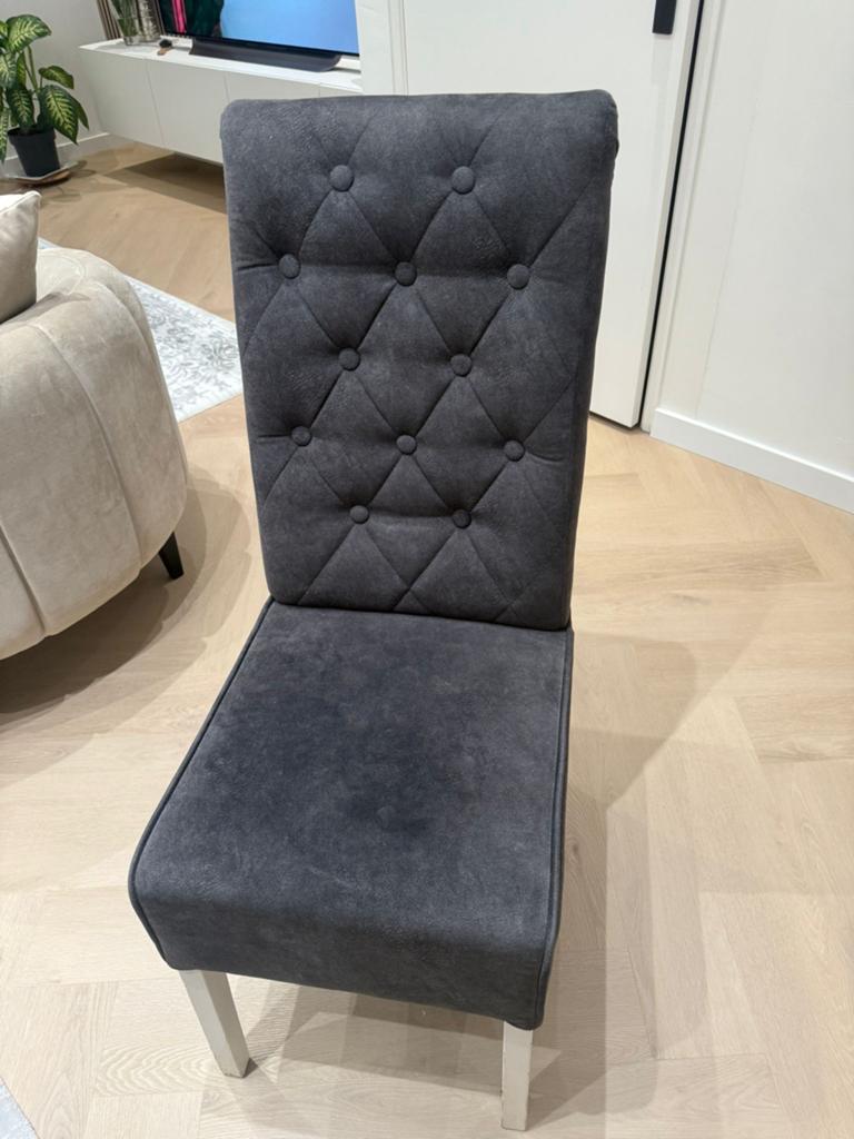 Set van 6 gestoffeerde eetkamerstoelen - Grijs, Ophalen, Gebruikt, Vier, Stof