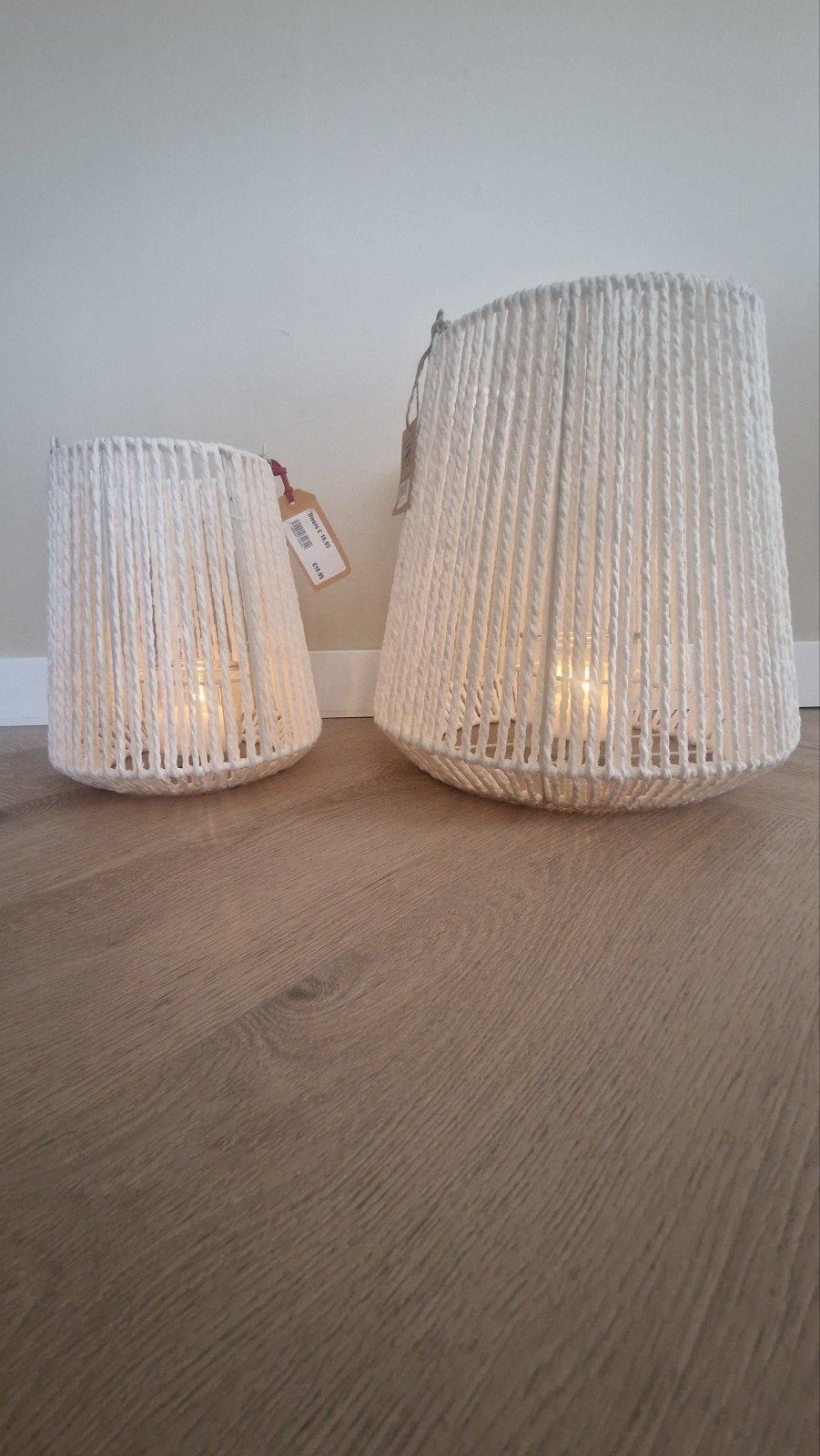 Set van 2 witte windlichten met touwdesign, Ophalen, Overige materialen, Windlicht, Wit