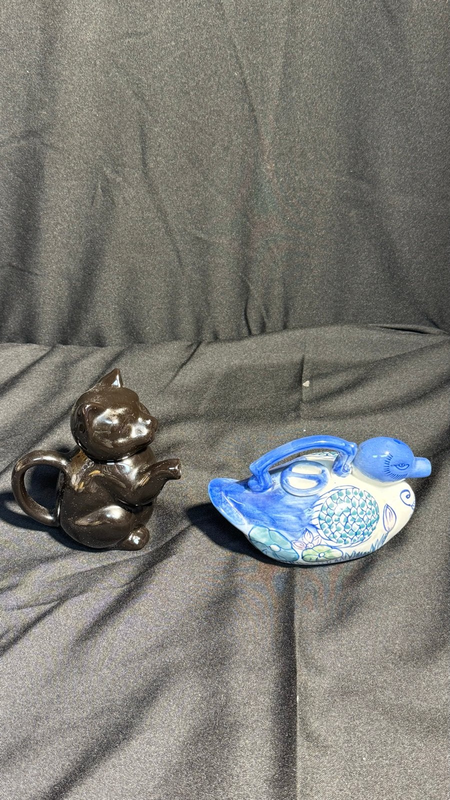 Vintage decoratieve schenkers: Zwarte Kat & Blauwe Eend, Ophalen of Verzenden