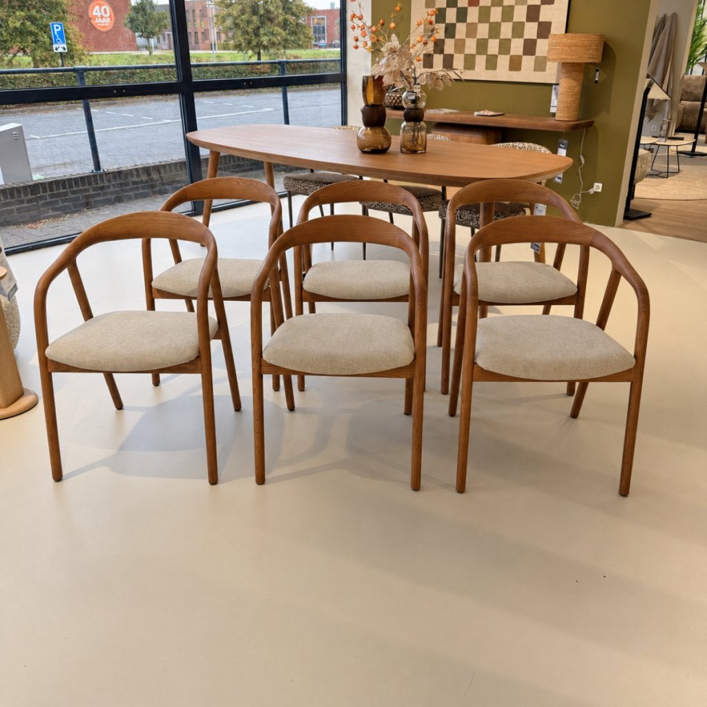 Eetstoel Rayven - hout en stof grijs - Set van 6 - Eleonora, Huis en Inrichting, Niet ingevuld, Niet ingevuld, Niet ingevuld