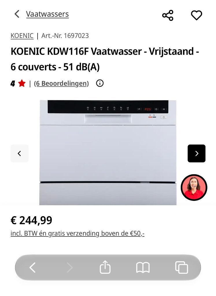 Koenic KDW116F Vaatwasser - Zo goed als nieuw - 46 cm hoog, Ophalen, Minder dan 85 cm, Minder dan 10 liter, Zo goed als nieuw