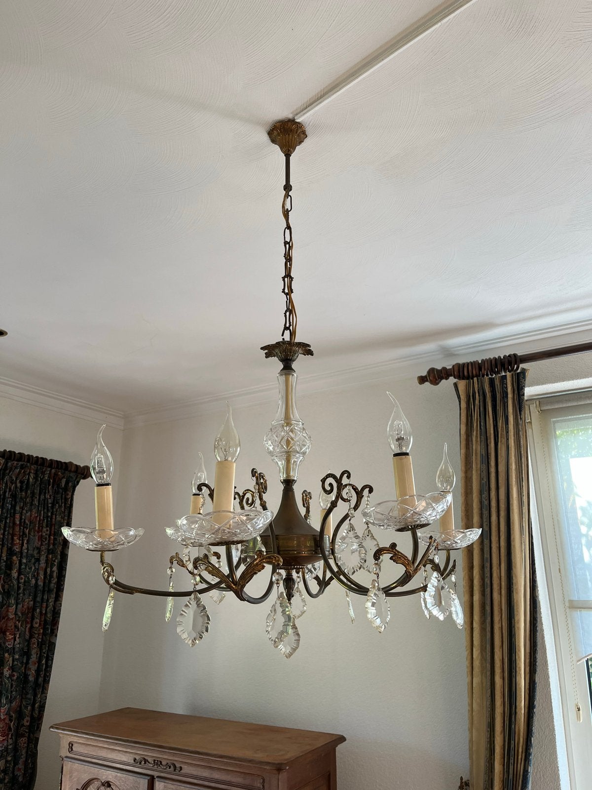 Elegante glazen en messing hanglamp met reserveonderdelen, Ophalen