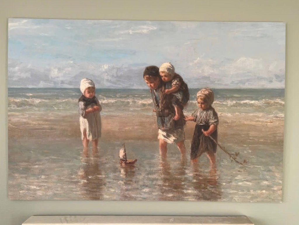 Schilderij Kinderen der Zee 1872, Jozef Israëls canvas, Antiek en Kunst, Ophalen, Maritiem / water, Oud hollands, Overige ondergronden