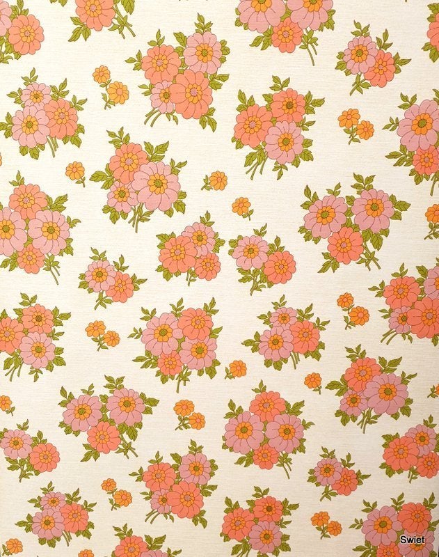13055 seventies bloemenbehang  roze en oranje bloemen swiet, Verzenden, Roze