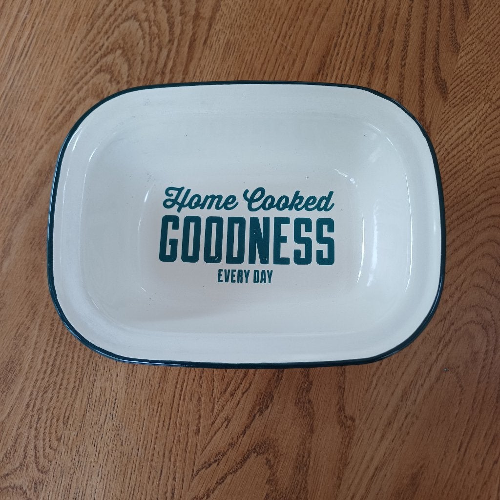 2 Jamie Oliver emaille ovenschalen - Home cooked goodness, Ophalen of Verzenden, Metaal, Wit, Overige merken