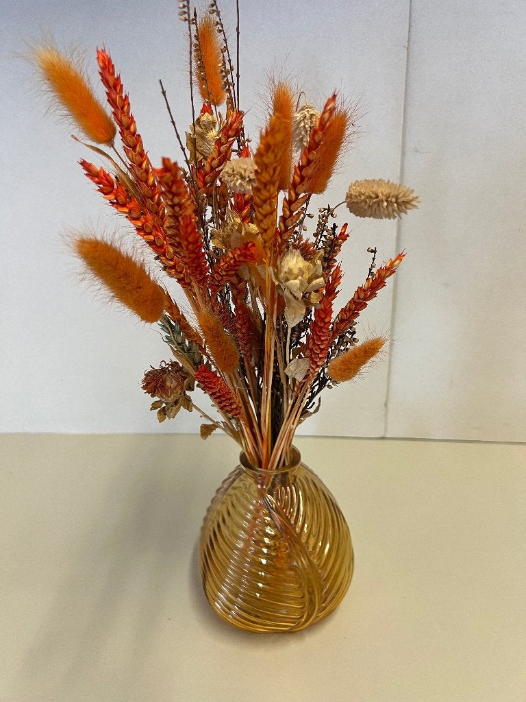 Gouden vaas met droogbloemen - Herfstdecoratie, Ophalen, Inclusief droogbloemen, 30 cm, Goud