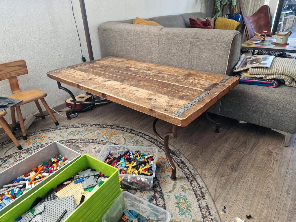 Salontafel van steigerhout, Huis en Inrichting, Tafels | Salontafels, Ophalen, 100 tot 150 cm, 50 tot 100 cm, Metaal