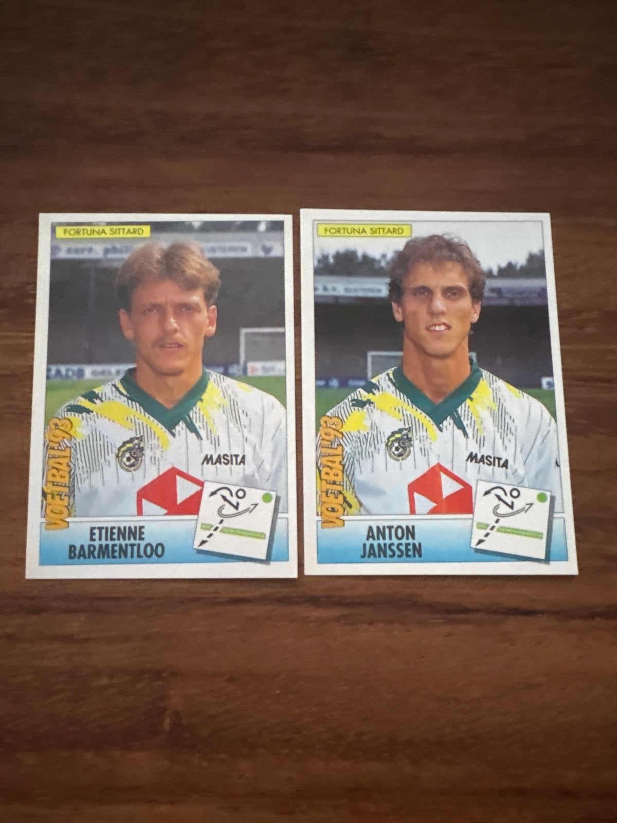 Panini Voetbal '93 Fortuna Sittard stickers Etienne B & Anto, Ophalen of Verzenden, Zo goed als nieuw, Overige binnenlandse clubs