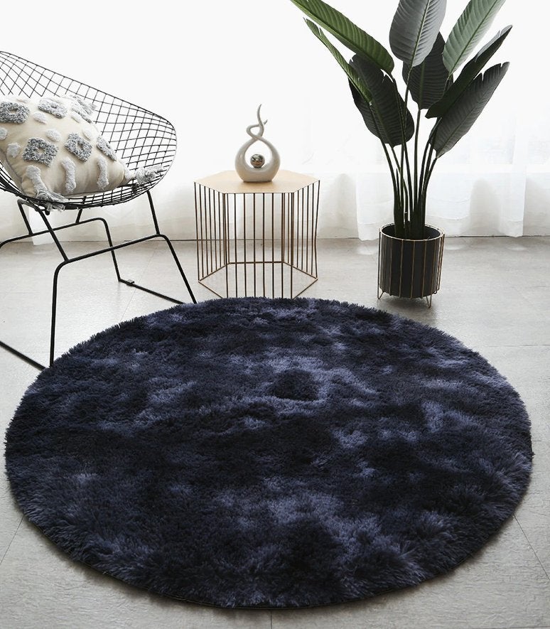 Marine Blauw Rond Hoogpolig Vloerkleed / Kleed Tapijt Mat, Rond, Nieuw, 150 tot 200 cm, Verzenden
