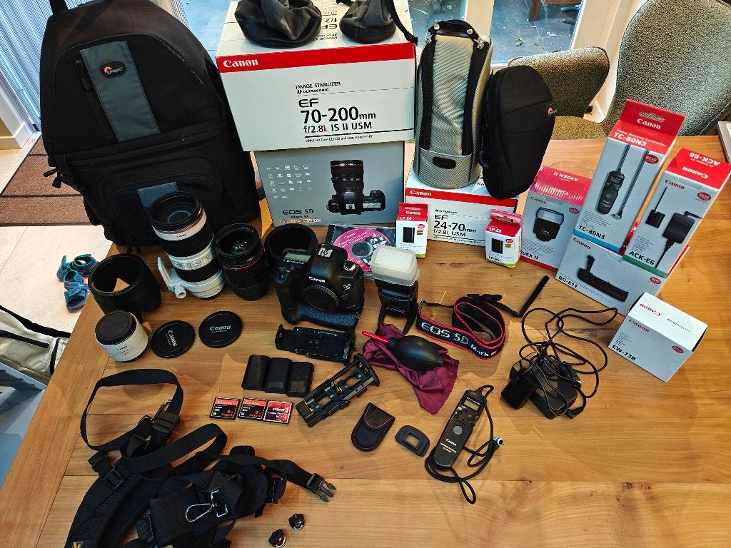Canon 5D MK III, 24-70 en 70-200 lenzen + acc 16505 clicks!, Screenprotector, Canon, Ophalen of Verzenden, Zo goed als nieuw
