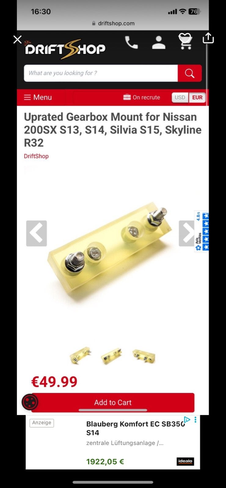 Versnellingsbaksteun Nissan 200SX S13, S14, Silvia S15, Skyl, Ophalen, Nieuw, Nissan
