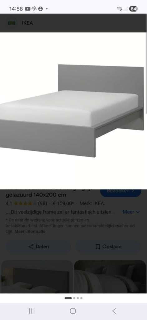Mooi ikea malm bed 140x200 grijs., Huis en Inrichting, Ophalen, Tweepersoons, 140 cm, Zo goed als nieuw