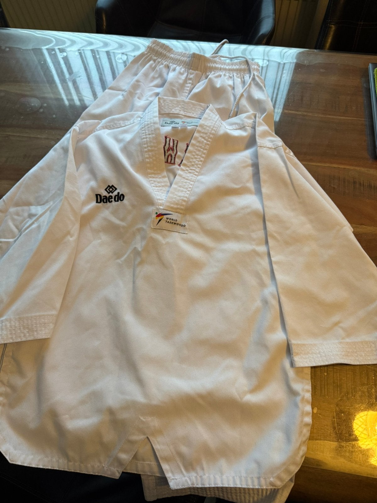 Taekwondo pak maat 150, Ophalen of Verzenden, Gebruikt, Jongen