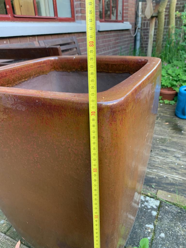 Grote vierkante bloempot, bruin geglazuurd, Ophalen, Gebruikt, 40 cm of meer, Vierkant