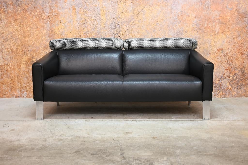 ZGAN 2 zwarte leren Leolux Patachou design banken, Huis en Inrichting, Banken | Bankstellen, Leolux, Leolux, 150 tot 200 cm, Driepersoons
