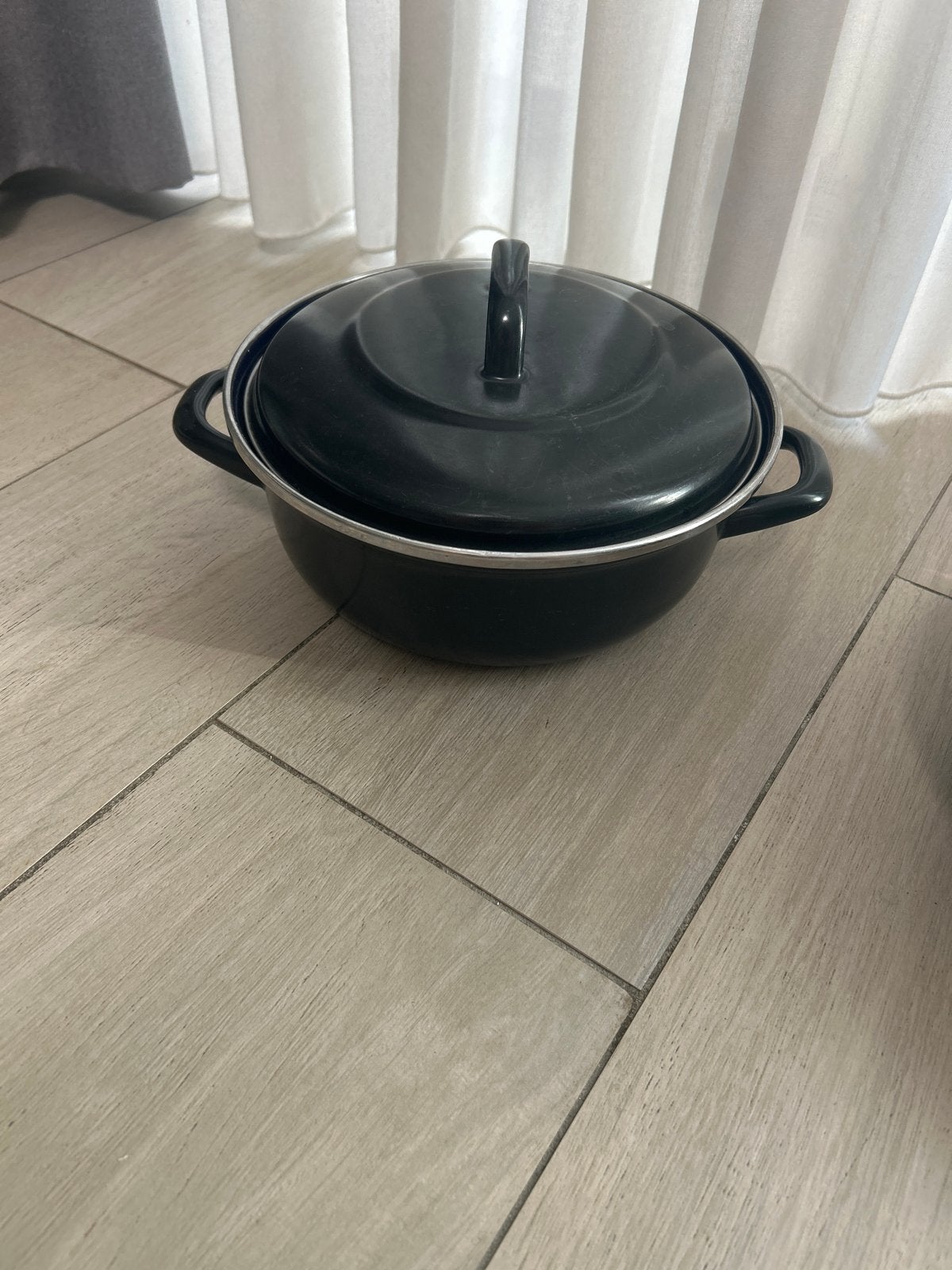 BK Braadpan met Deksel - Zwart Emaille, Huis en Inrichting, Keuken | Potten en Pannen, Gebruikt, Braadpan, Met deksel, BK