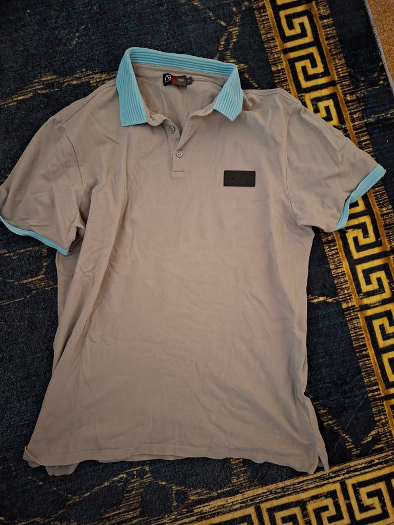 Stijlvolle AB lifestyle Polo - Maat L - Grijs met blauw, Maat 52/54 (L), Verzenden, Grijs, Gedragen