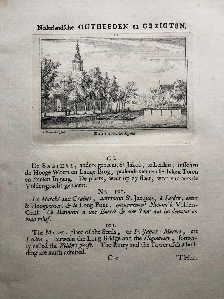 101 / Leiden De Zaayhal Kopergravure 1732, Ophalen of Verzenden