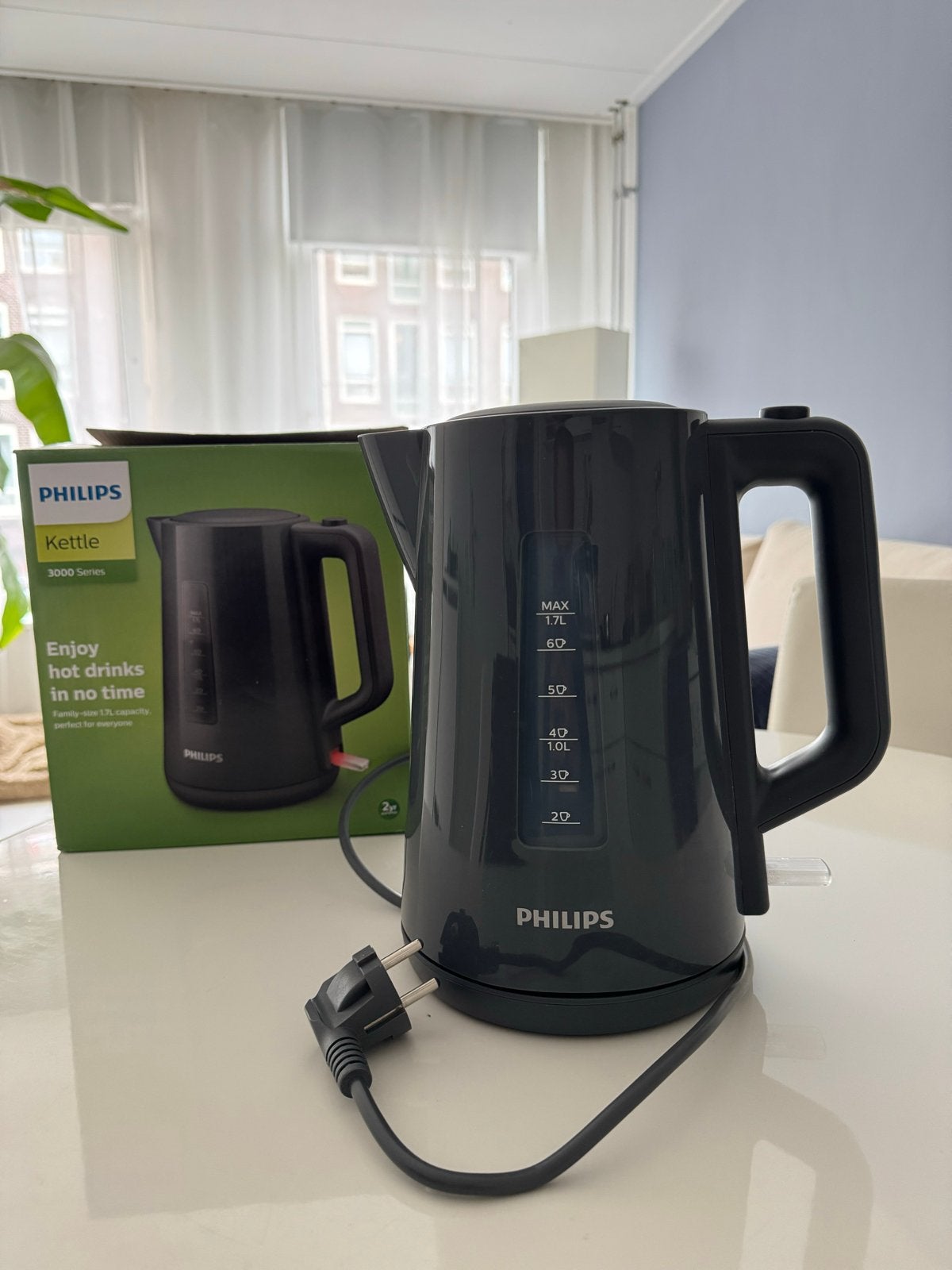 Philips Waterkoker 3000 Series - Grijs, 1.7L, 1 tot 2 liter, Ophalen of Verzenden, Zo goed als nieuw