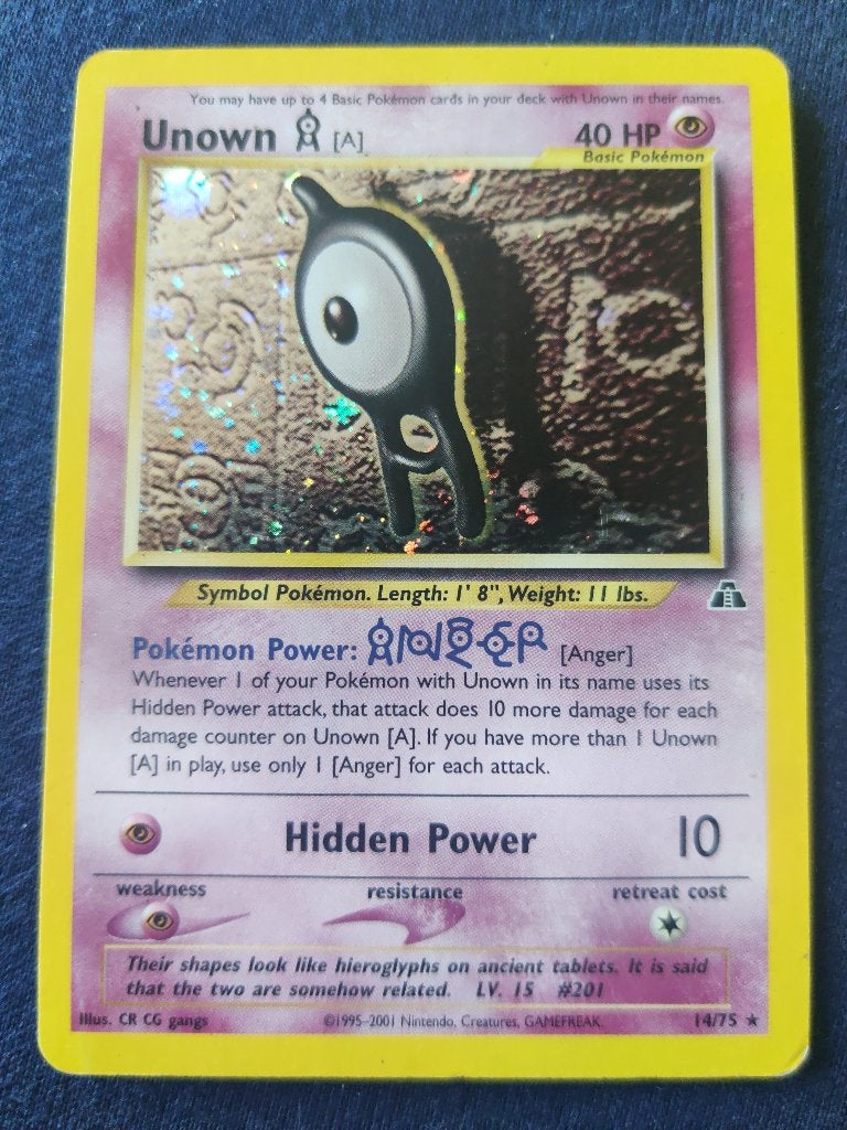 Unown A Holo - Neo Discovery 14/75 - Excellent, Ophalen of Verzenden, Zo goed als nieuw, Losse kaart, Foil