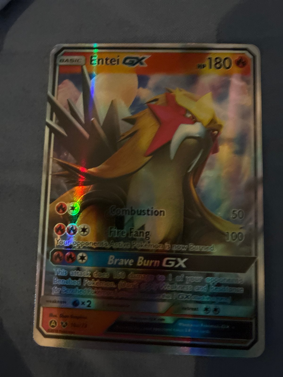 Pokémon Kaart Entei GX Full Art Foil, Ophalen of Verzenden, Zo goed als nieuw, Losse kaart, Foil