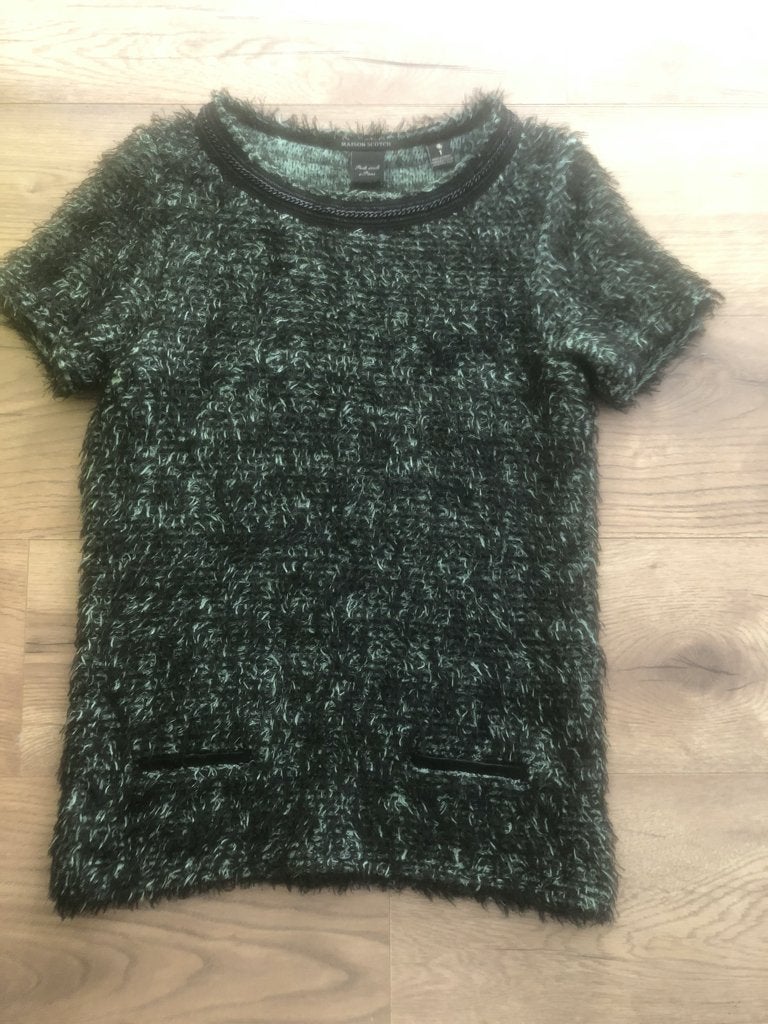 MAISON SCOTCH top groen/zwart fluffy maat 36, Zo goed als nieuw, Korte mouw, Maat 36 (S), Groen