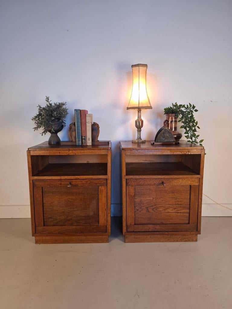 Set van 2 Art deco nachtkastjes Amsterdamse school, Ophalen, Gebruikt, Minder dan 45 cm