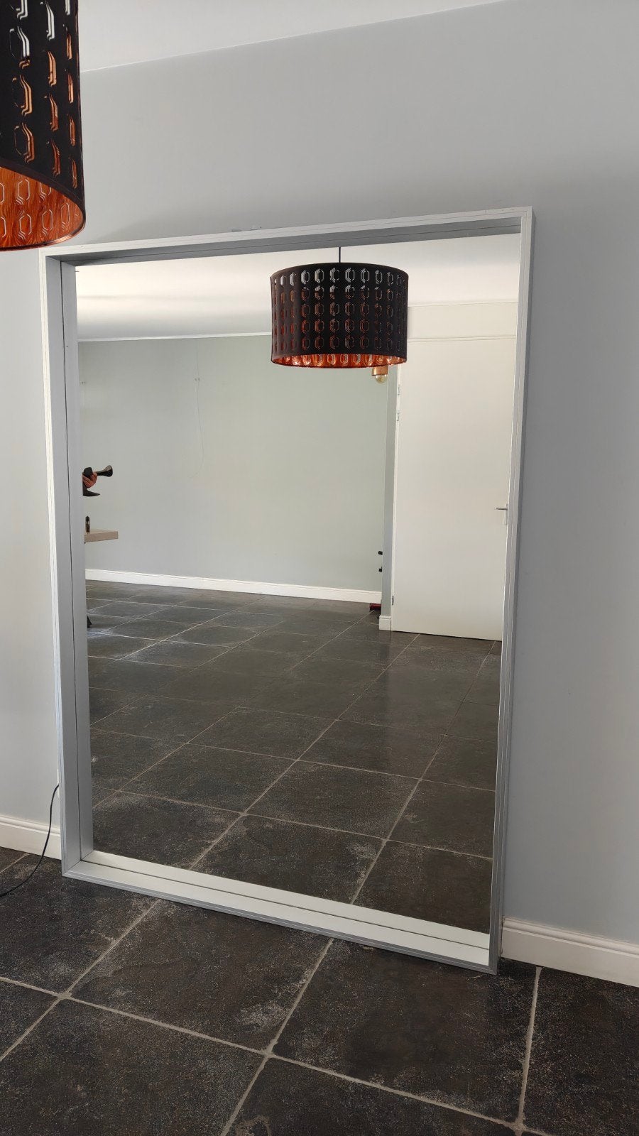 Grote spiegel met aluminium omlijsting (150x180 cm), Huis en Inrichting, Woonaccessoires | Spiegels, Ophalen, Gebruikt, 125 cm of meer