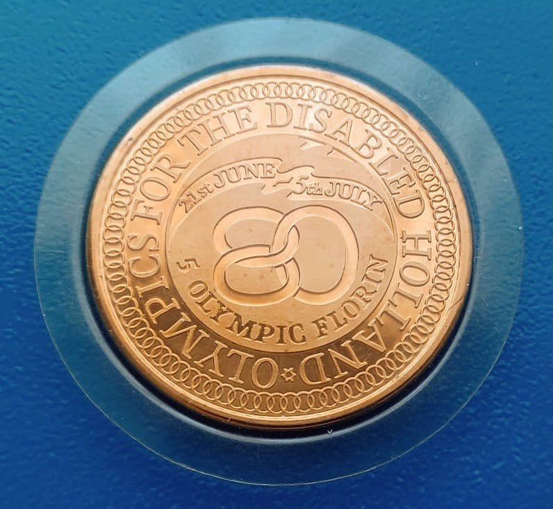 Penning 1 Olympic Florin Olympics for the Disabled Holland, Verzenden, Overige materialen, Nederland