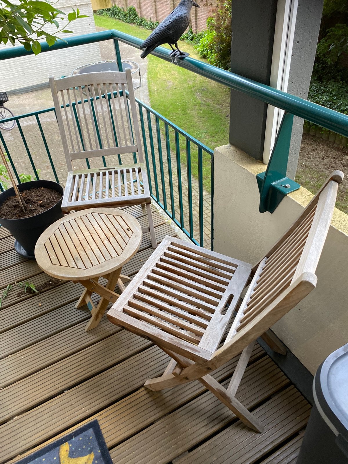 Tafel met 2 klapstoelen van teakhout, Tuin en Terras, Ophalen, Zo goed als nieuw, Hout
