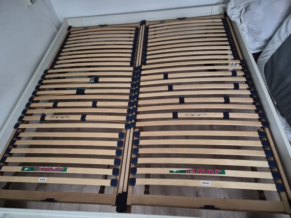 Bedframe 180x200 + lattenbodem (IKEA matras optioneel), Ophalen, Gebruikt, Wit, Tweepersoons