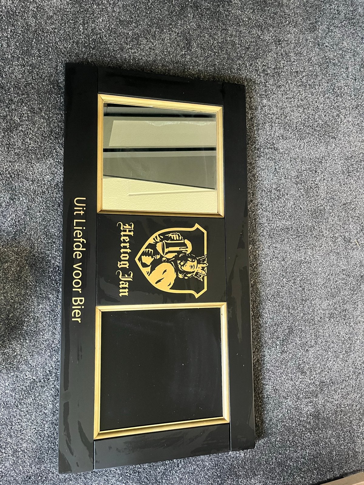 Hertog Jan spiegel met krijtbord - 'Uit Liefde voor Bier', Ophalen, Minder dan 50 cm, Gebruikt, 100 tot 150 cm