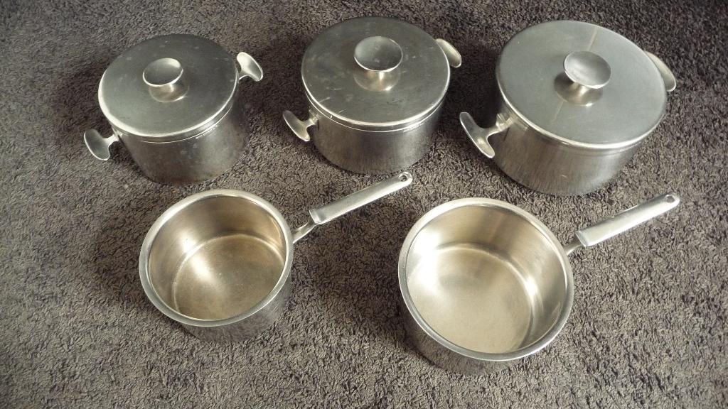 Vintage pannenset van Gero zilmeta, Ophalen, Gebruikt, Rvs, Pannenset