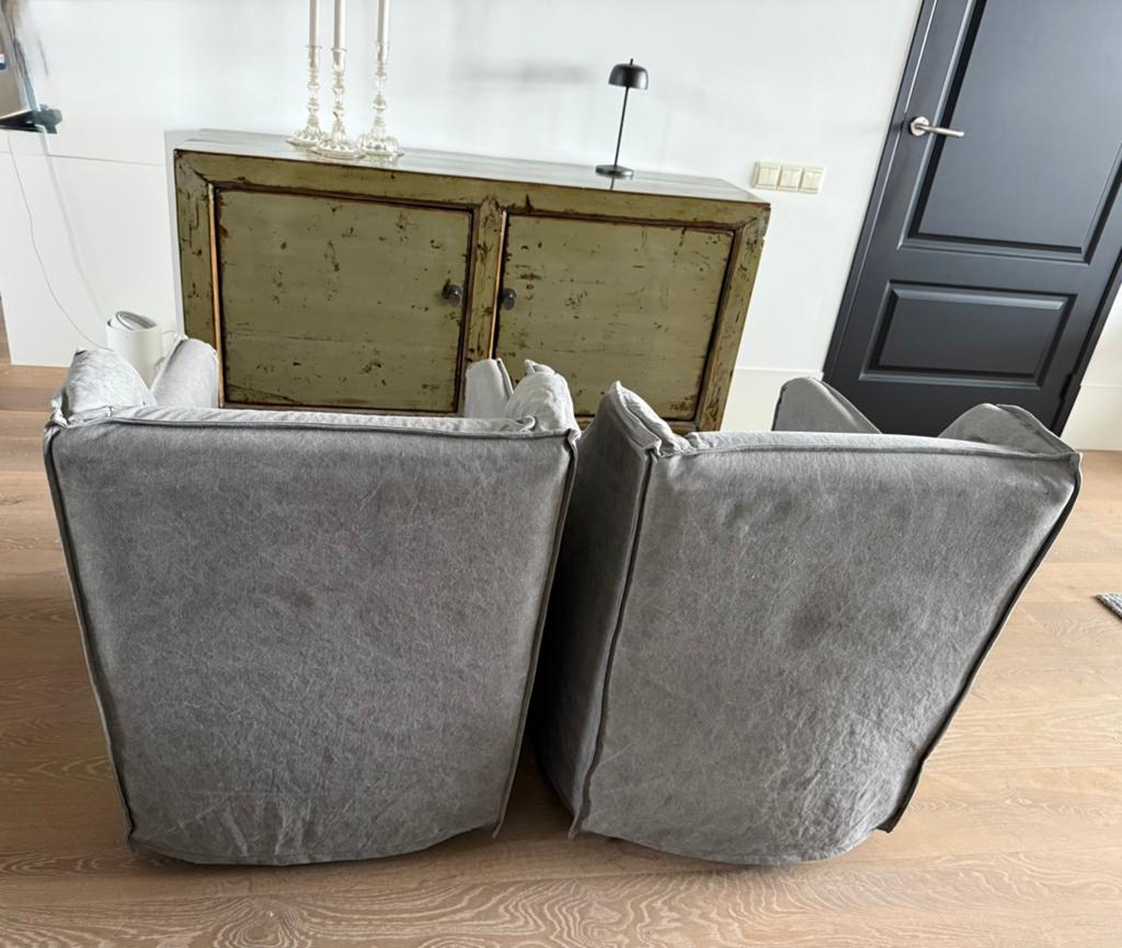2 Fauteuils Grijs, Huis en Inrichting, Fauteuils, 75 tot 100 cm, Ophalen of Verzenden, Zo goed als nieuw, Stof