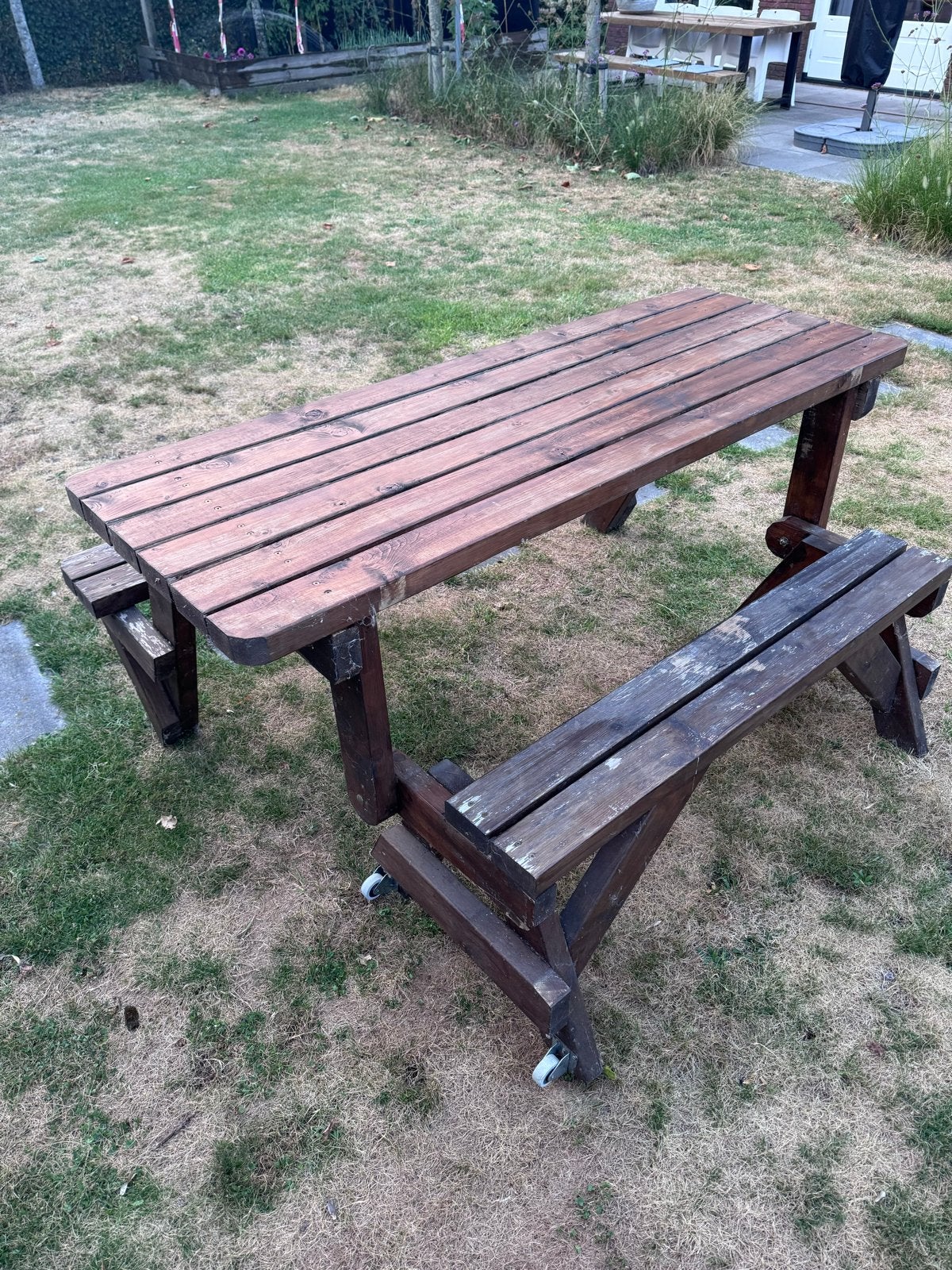 Inklapbare Picknicktafel / Bank (2-in-1) - 164x78cm, Tuin en Terras, Tuinsets en Loungesets, Ophalen, 4 zitplaatsen, Gebruikt