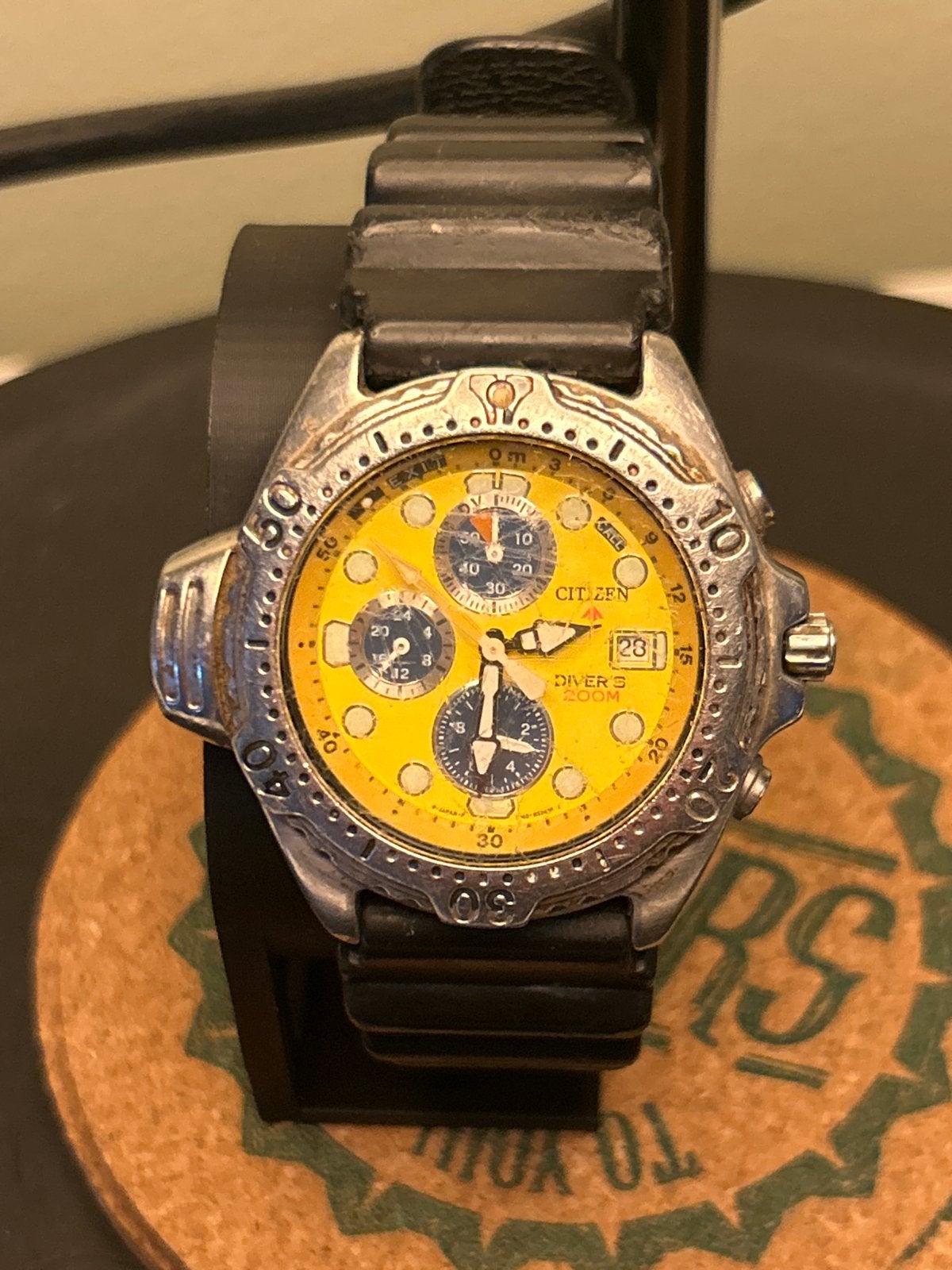 Citizen Duiker 200M Chronograaf Herenhorloge - Geel, Sieraden, Tassen en Uiterlijk, Horloges | Heren, Gebruikt, Staal, Verzenden