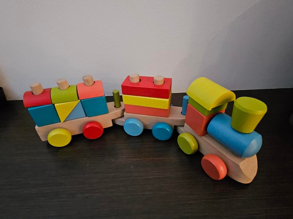 Hema houten trein met blokken, Ophalen of Verzenden