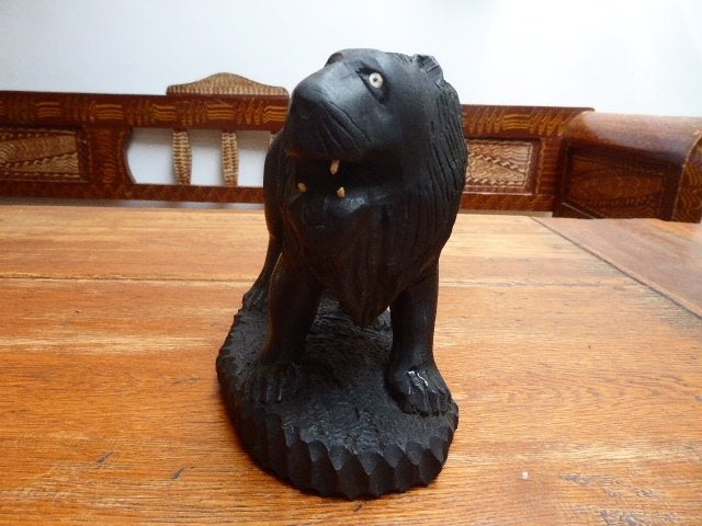 Schitterend ebbenhouten beeld, leeuw, Minder dan 20 cm, Ophalen of Verzenden, Beeld, Hout