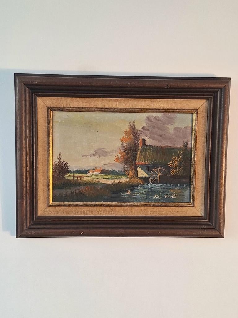 Schilderij met watermolen, gesigneerd 'Hans Krol', Ophalen of Verzenden