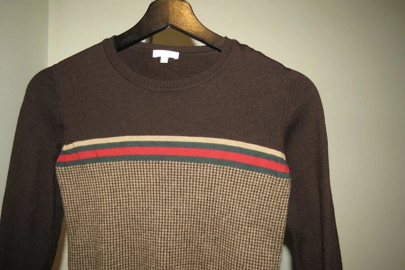 Gucci wollen trui winterse kleuren band rood groen 10 jaar, Gebruikt, Verzenden, Jongen of Meisje, Gucci
