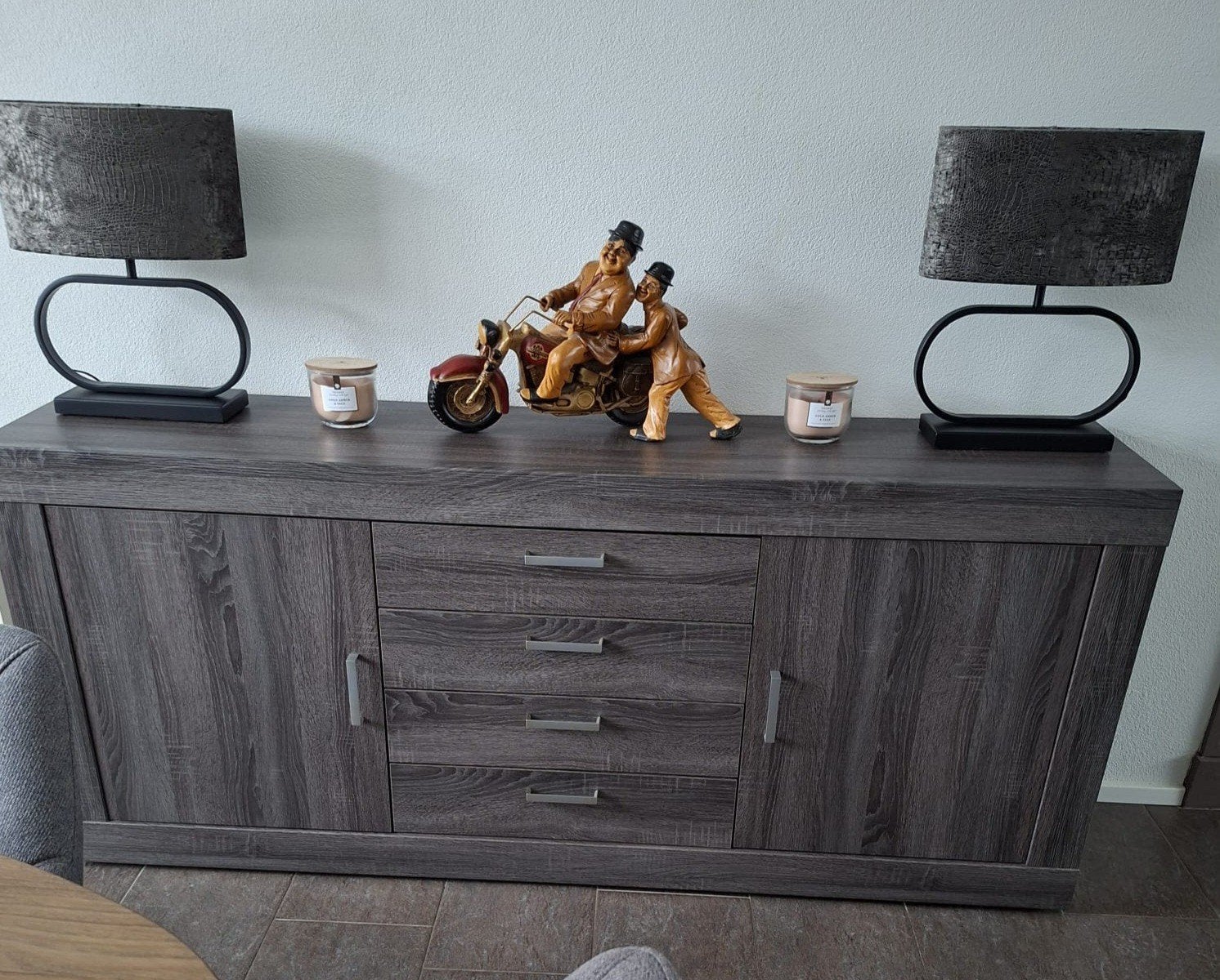Modern dressoir en tv-meubel set -bruin Grijs houtlook, Ophalen, Zo goed als nieuw, 200 cm of meer, Minder dan 100 cm