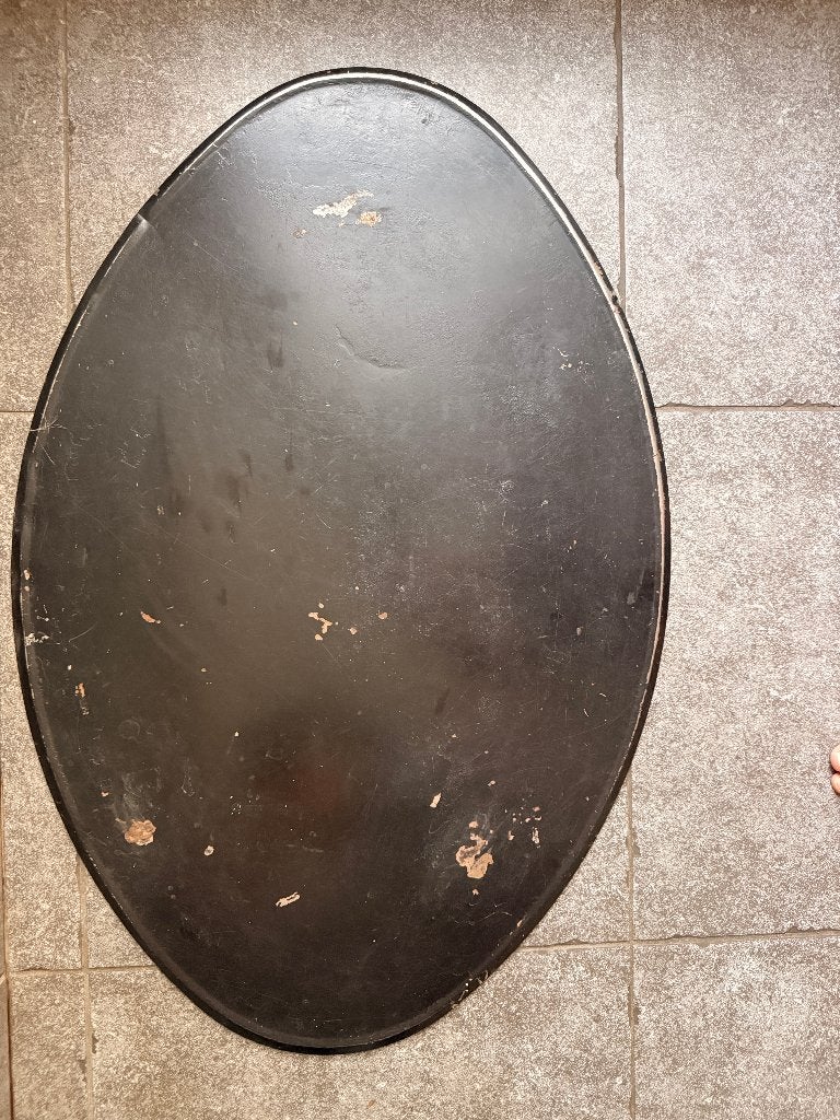 Zwarte ovale ijzeren grondplaat / vloerplaat voor houtkachel, Ophalen of Verzenden, Gebruikt, Hout, Houtkachel