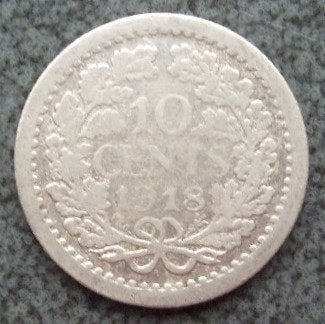 Zilveren dubbeltje: - 10 cent 1918 + 1936., Zilver, 10 cent, Koningin Wilhelmina, Verzenden