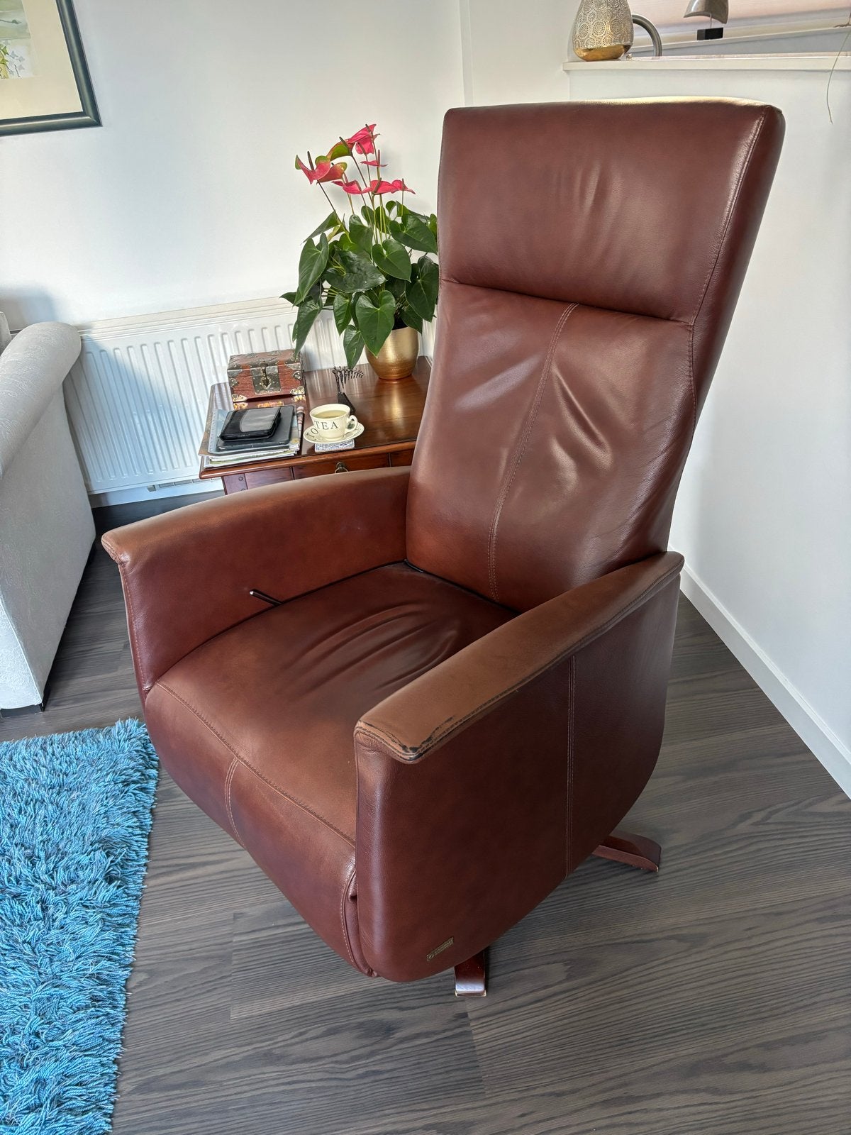 Leren relaxfauteuil - Bruin, Huis en Inrichting, Ophalen, Gebruikt, Bruin, Leer