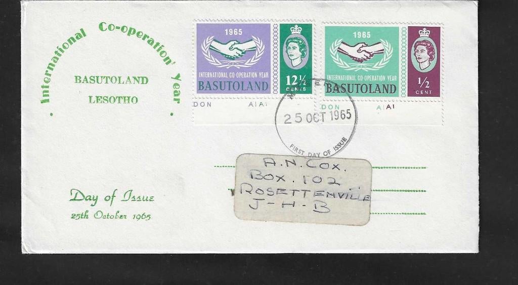 Basutoland 1e dagenveloppe, Ophalen of Verzenden, Beschreven, Nederland
