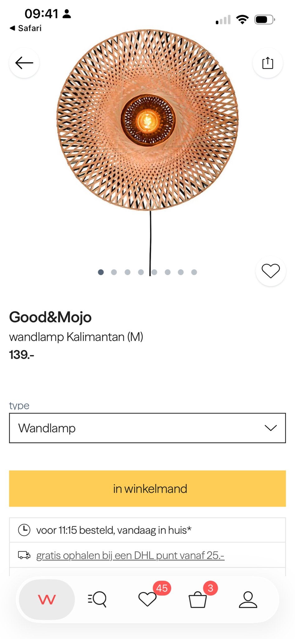 Good&Mojo Kalimantan Wandlamp (M) - Bamboe, Ophalen, Met snoer/stekker, Bruin, Natuurlijk materiaal