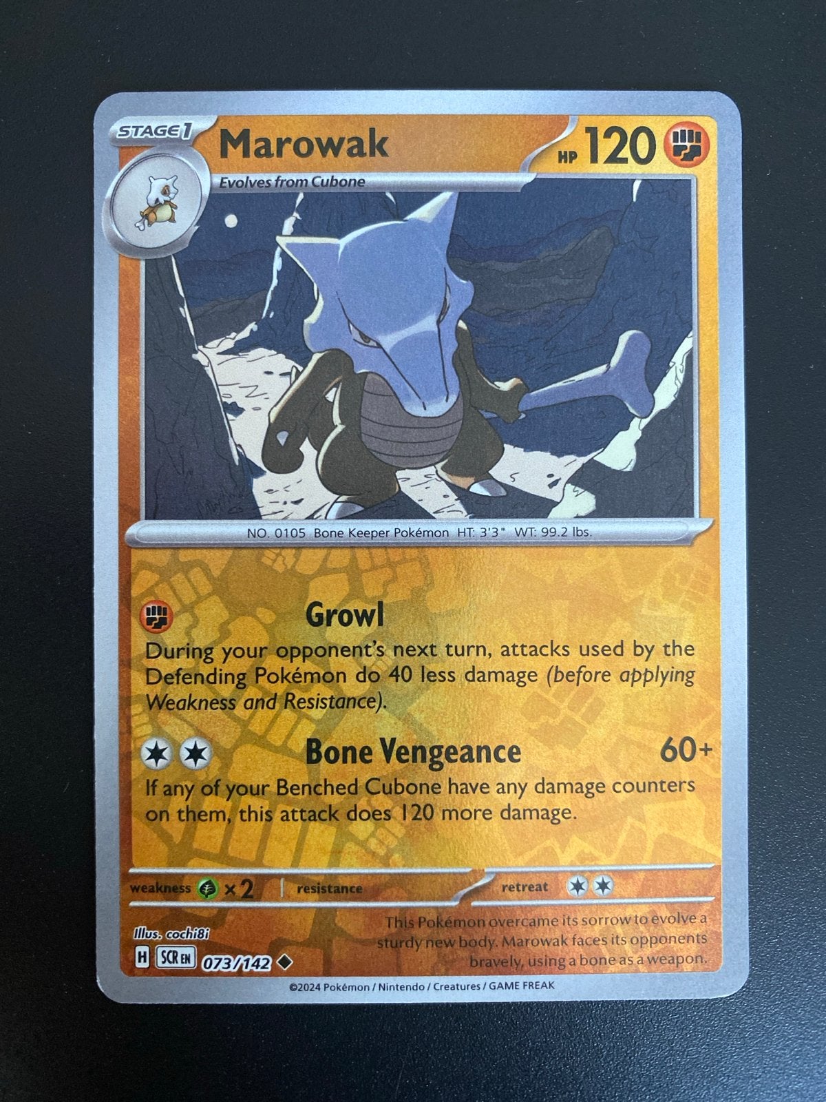 Marowak 073/142 Reverse Holo Pokémon Stellar Crown, Ophalen of Verzenden, Zo goed als nieuw, Losse kaart, Foil