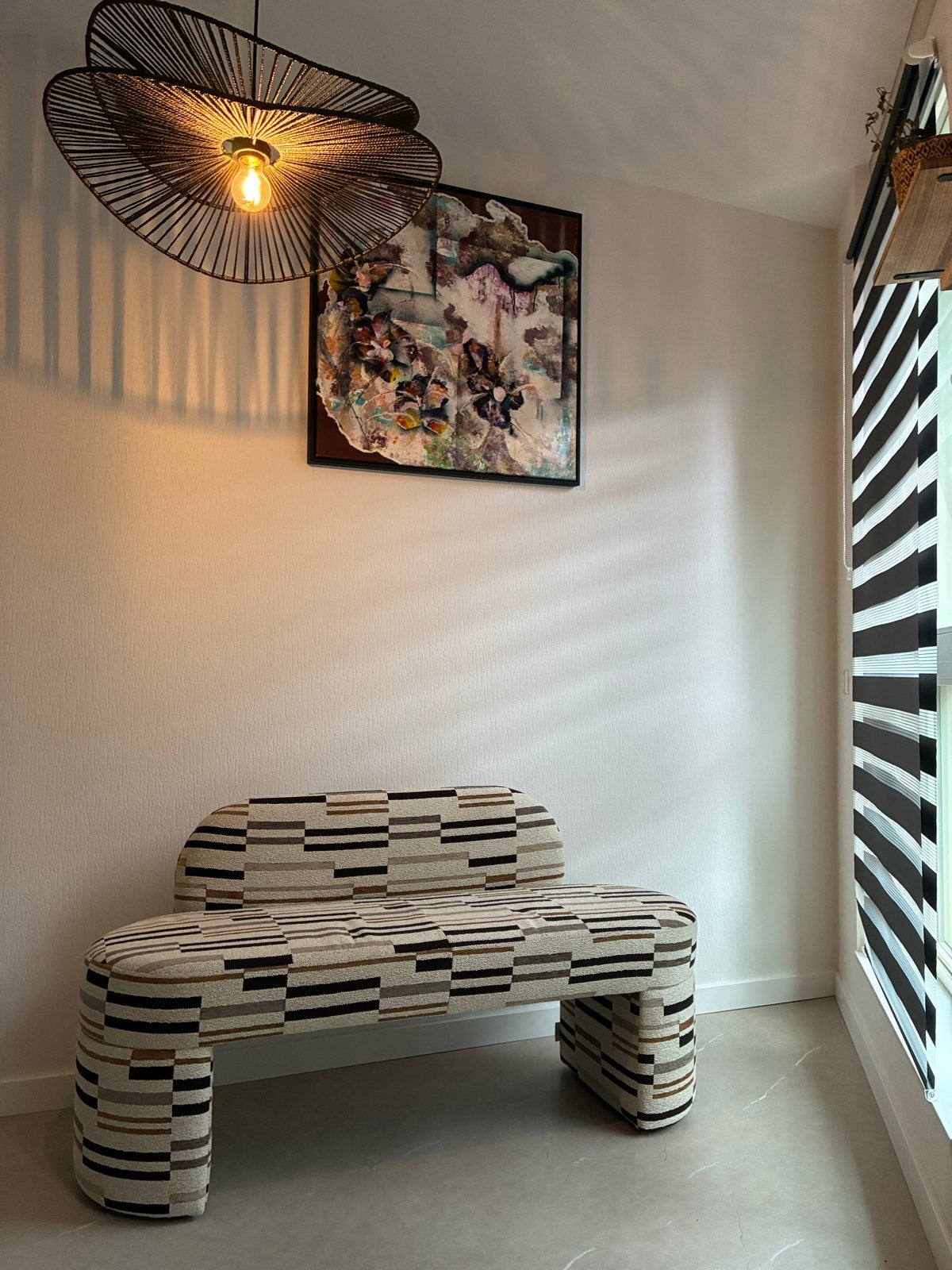 Moderne gestreepte bank - NOUS Living eettafelbank Nice, Ophalen, Driepersoons, 75 tot 100 cm, Zo goed als nieuw