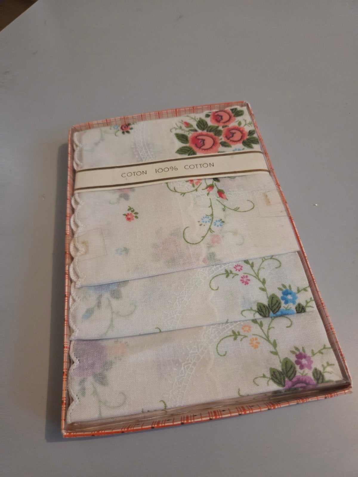 Vintage 100% Katoenen Zakdoeken Set met Bloemenprint, Ophalen of Verzenden