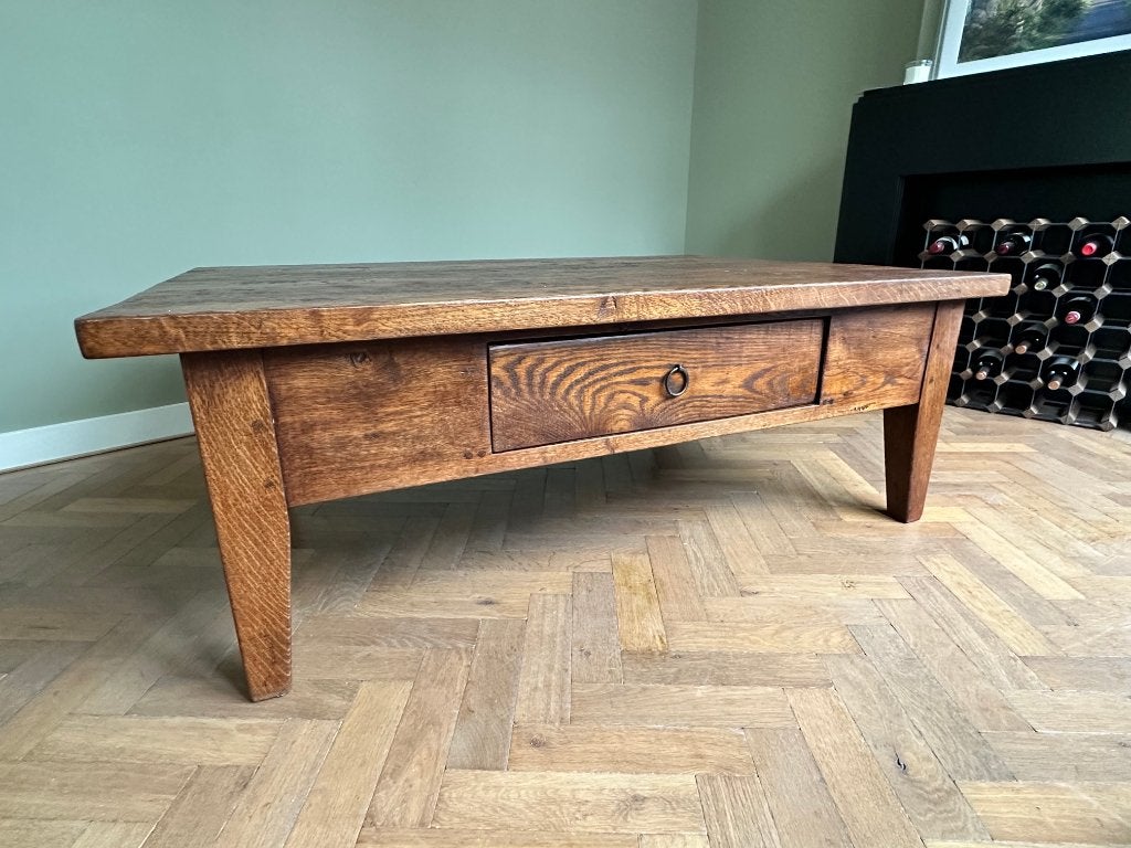 Massief Houten Salontafel / Solid Wood Coffee Table, Ophalen, Gebruikt, 100 tot 150 cm, 50 tot 100 cm